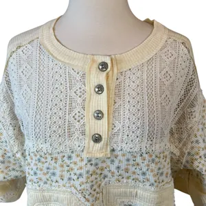 POL Number Floral Crochet Button Detail Half Sleeve Top thumbnail 3