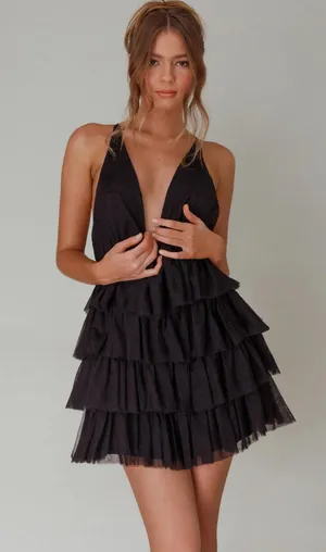Selfie Leslie Mini Dress Ruffle Black (homecoming) thumbnail 1