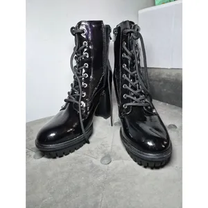 G by Guess Black Patent Lace-Up Chunky Heel Combat Boots 8.5 thumbnail 7