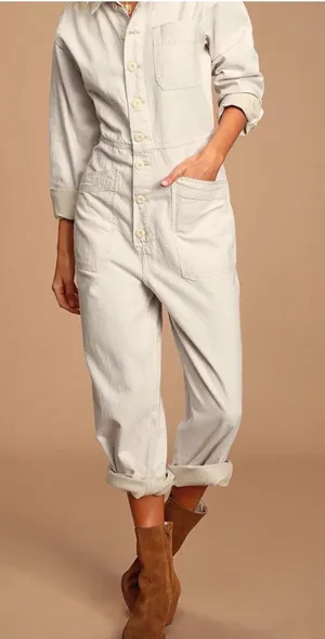 Free People Gia Ivory Long Sleeve Coverall Jumpsuit thumbnail 1