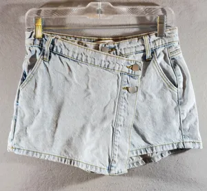 596 | Altar'd State Denim Wrap‎ Denim Skort Light Wash Button Front Women Medium thumbnail 1