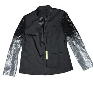 Ebossy Sequin Ombre Sleeve Blazer Womens Large Black Silver Glam Jacket thumbnail 11