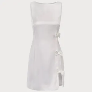 RIHOAS The White Boat Neck Bowknot Satin Mini Dress thumbnail 6