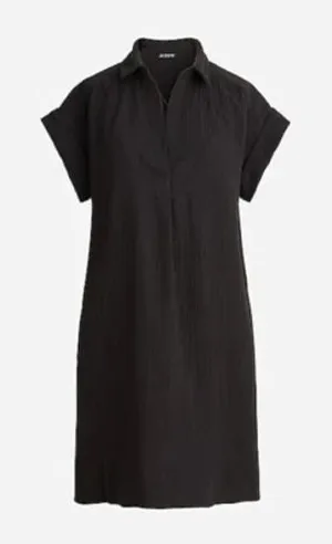 J.Crew Womens Black 100% Cotton Poplin Short Sleeve Camp Collar Shirt Dress‎ S thumbnail 1