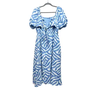 Time and Tru Puff Sleeve Midi Dress Womens XL Beachy Coastal Nautical Open Back thumbnail 10