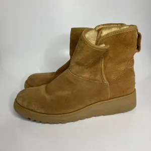 UGG Kristin slim ankle booties tan suede shearling pull‎ on women's 8.5 winter thumbnail 4
