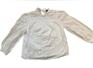 J. Crew White Eyelet Cotton Long Sleeve Tie Back Blouse thumbnail 2