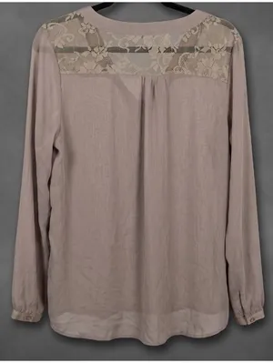 The Limited Taupe Sheer Chiffon Blouse Lace Yoke Tie Neck Long Sleeve Size XL thumbnail 2