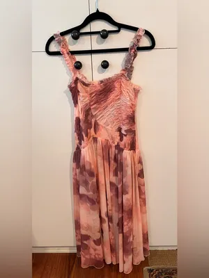 Free People Tessa Smocked Midi Dress NWT XS Pink Floral Ruched REVOLVE thumbnail 4