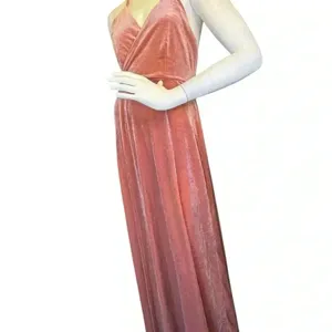 Lulus whimsical romance pink velvet faux-wrap maxi dress slits size medium.I#67 thumbnail 4