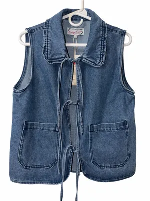STOOSH Vintage Denim Tie-Front Vest - Blue Size Medium NWT thumbnail 1