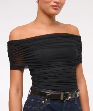 Abercrombie & Fitch Mesh Fold over Bodysuit in Black and Dot thumbnail 3