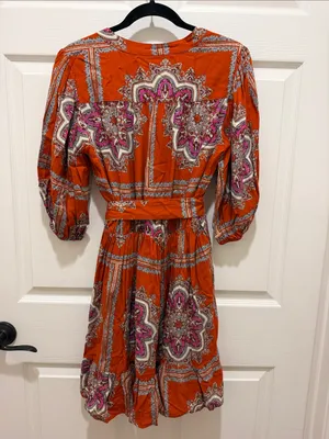Porridge by Anthropologie Orange Rust Isabel Paisley Boho Mini Dress - XS thumbnail 7