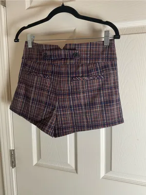 Free People Isla Plaid High Waisted Trouser Shorts Brown Navy Size 4 thumbnail 8