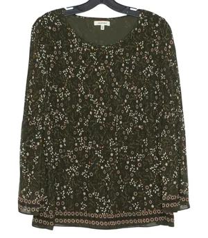 Max Studio Top Boho Cottage Fairy Whimsigoth Floral Bell Sleeve Green Size Large thumbnail 1