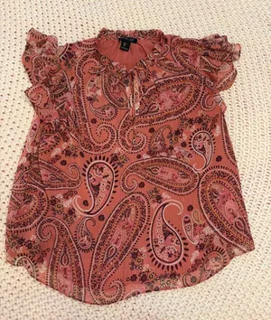 Rachel Zoe Pink Paisley Flutter Sleeve Tie Front Blouse thumbnail 1