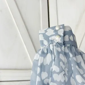 Lucca Petal Print Square‎ Neck Crop Blouse Blue White Large Long Balloon Sleeve thumbnail 6