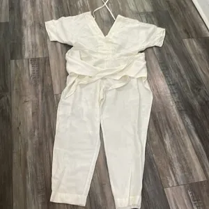 Free People ‘Shining Sun’ Front Waist Tie Linen Blend V Neck Jumpsuit Small thumbnail 8
