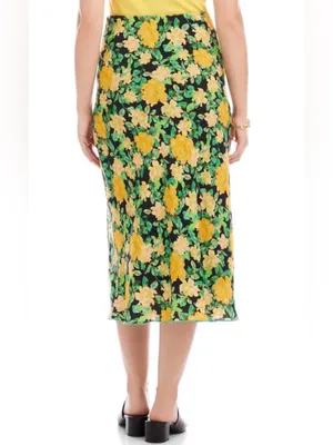 Karen Kane golden rose print crepe bias cut skirt. Size Medium. NWT. thumbnail 2