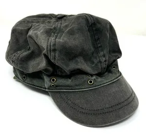 Black denim page boy cap, unisex, one size thumbnail 1