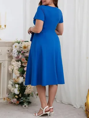 Women's Plus Size 3X Royal Blue Midi Dress with Waist Tie thumbnail 5