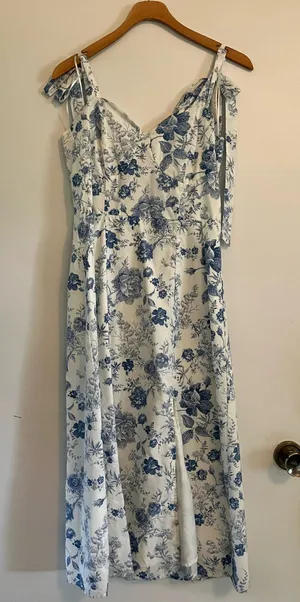Francesca's White and Blue Floral Dress thumbnail 1