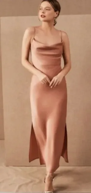 Anthropologie BHLDN Cali Satin Charmeuse midi‎ Dress Size 4 Sedona sunset NEW thumbnail 1