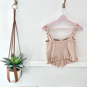 Zara Knit Corset Ivory Tank Size S Sleeveless Ruffle thumbnail 8