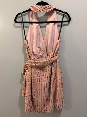NBD Emmeline Colorful Sequin Halter Neck Tie Detail Mini Dress Nude Multi thumbnail 5