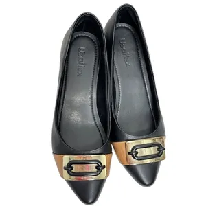 Usaflex Black Leather Block Heel‎ Pumps Tan Buckle Accent Size 7 thumbnail 3