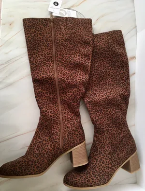 Leopard Print Knee High Boots, Size 10 Brown thumbnail 2