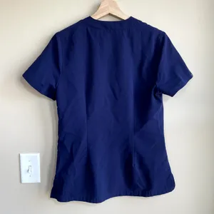 Jaanuu short sleeved navy blue scrubs top women's small front pockets v-neck‎ thumbnail 6