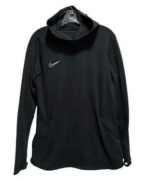 Nike Active Athletic Top Black Long Sleeve Logo Hood Thumb Holes Sz See Measures thumbnail 1