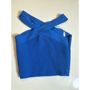 Babaton Aritzia Sculpt Knit‎ Criss Cross Cropped Tank Cobalt Blue XS thumbnail 3