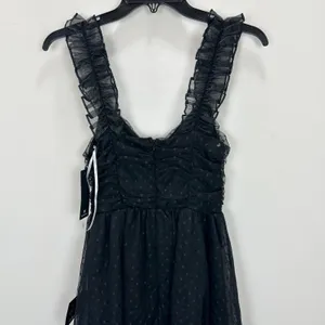 Lulus Forever Celebrated Black Swiss Dot Ruched Tulle Midi Dress Cocktail XS NWT thumbnail 8