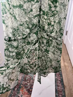 NWT Mango MNG Floral Sheer Green White Romantic Twist Front Midi Dress XS $129 thumbnail 9