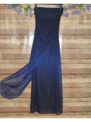 VTG Y2K 90s Midnight Blue Glitter Prom Dress Maxi Gown 5/6 Whimsygoth Fairy Core thumbnail 7