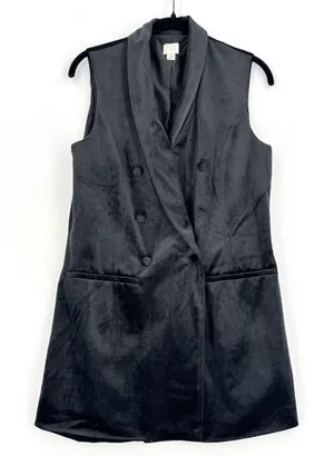 A New Day Black Velvet Longline Vest S Double Breasted Shawl Collar Tailored Top thumbnail 1