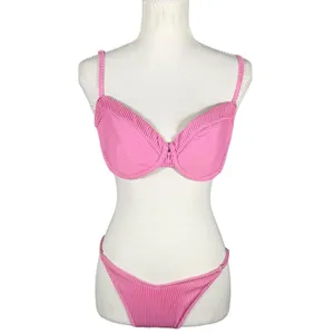 Hollister Bikini Set Womens M/S Pink Ribbed Underwire High Cut Swim 36B thumbnail 16