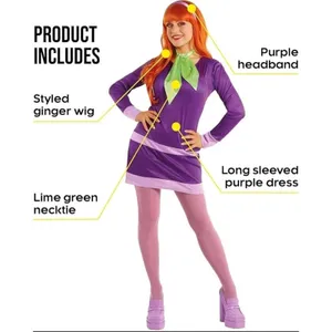 Scooby Doo Purple Daphne Blake Cosplay Costume Set Women MED NEW 70's Halloween thumbnail 8