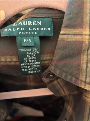 Lauren Ralph Lauren Brown Plaid Casual Snap Front Shirt Petite Small thumbnail 5