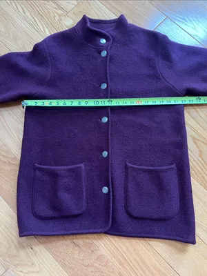 L.L. Bean Plum Button-Front Wool pea coat thick sweater jacket decorative button thumbnail 6