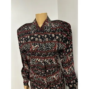 Vintage Maggy London Black Burgundy Geometric Floral Rayon Midi Dress Size 10 thumbnail 2