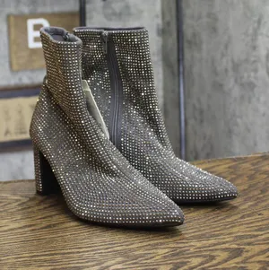 A New Day Womens Gloria Low Shaft Heeled Rhinestones Boots Silver Gray 7.5M thumbnail 1