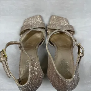 Franco Sarto Rania2‎ Champagne Gold Glitter Square Toe Flare Heel Sandals 7M thumbnail 7