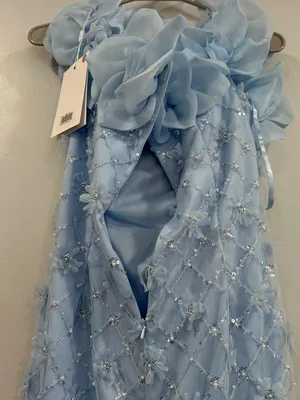 Mac Duggal 21363 Blue Off The Shoulder Embellished Dress With 3D Flower Sz 8 thumbnail 7