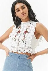 Forever 21 White Floral Crop Top thumbnail 1