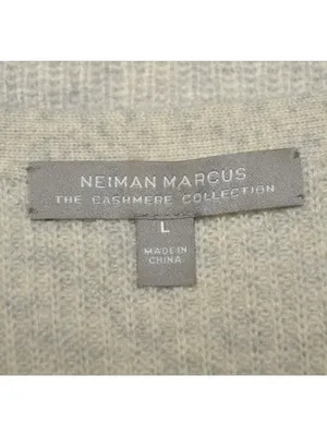 Neiman Marcus Cashmere Sweater L Beige 100% Cashmere Silk Hem V Neck Tunic thumbnail 8