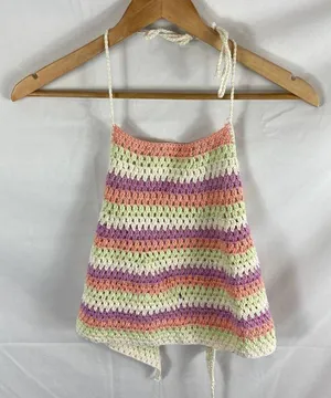 NWT BP. Crochet Halter Top In Purple Multi Cottage Stripe 1X thumbnail 2
