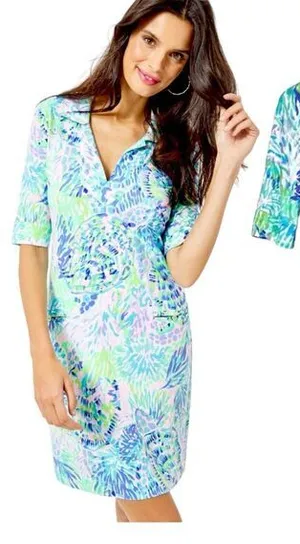 Lilly Pulitzer Women UPF 50 Shift Dress Sz XS Floral Blue‎ Green Pink Resort thumbnail 1
